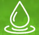 A white outlined droplet of water icon on a green background.