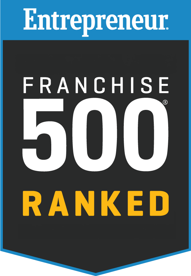 Entrepreneur Franchise 500 Ranked logo in black and blue with white and yellow text.