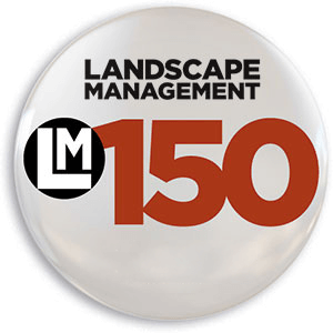 A circular badge displays "Landscape Management LM 150" with a bold design.